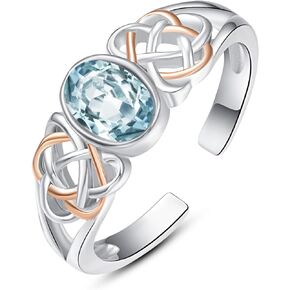PRAYMOS 925 Sterling Silver Ring Birthstone Ring Turquoise Moss White Opal Ring for Women Girls Celtic Knot Open Adjustable Thrumb Ring