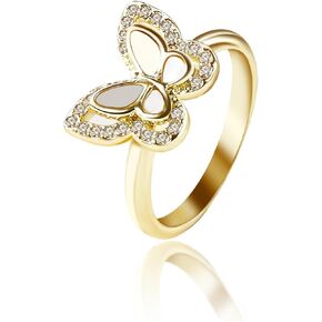 Butterfly Ring for Women, 14K Gold Plated Wedding Engagement Ring Band Jewelry Anniversary Birthday Gifts for Wife Girlfriend Mom Daughter Teen Girls, Size 6-9
