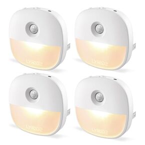 Lyridz Motion Sensor Night Light Indoor, 1-50 lm Dimmable LED Night Lights Plug Into Wall, Bright Plug-in Night Light with Dusk to Dawn Sensor for Stairs, Bathroom, Hallway, Garage, Toilet, (4 Pack)