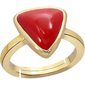 Natural Certified Red Coral/Moonga Gemstone Unisex Ring in Panchadhatu (Cooper),Birthstone jewelry Ring (Golden, 8.00 Ct)