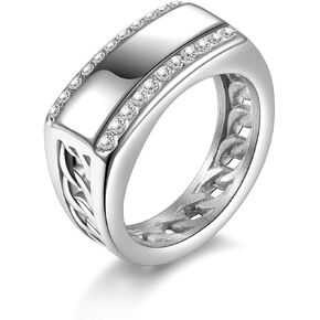 BEBITZ Vintage Fashion Link Chain Ring Stainless Steel Cubic Zirconia Band Signet Rings Jewelry Size 7 to 13