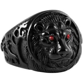 HZMAN Men's Vintage Stainless Steel Ring Lion Head Shield Biker Gold/Silver/Black