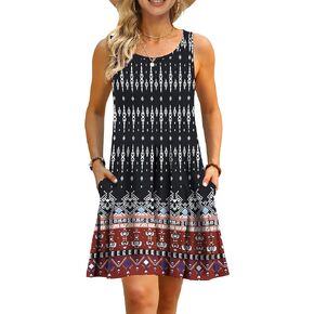 AUSELILY Women Summer Casual T Shirt Dresses Beach Cover up Plain Pleated Tank Dress