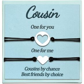 Cousin Gifts for Women Cousins by Chance Best Friends by Choice Matching Bracelets for 2 Teen Girls Sisters Brothers Jewelry Heart Adjustable Bracelet Birthday Gifts Gift