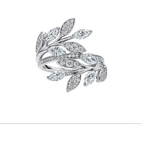 Fashion Leaf Adjustable Statement Ring Crystal Cubic Zirconia Leaves Promise Love Bridal Open Finger Bands Rings Dainty Jewelry Gifts for Women Girls Wedding