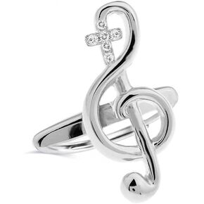 Musical Note Adjustable Rings 925 Sterling Silver Treble Clef Music Statement Open Extendable Knuckle Middle Finger Ring Dainty Crystal Cross Jewelry Gifts for Women Girls Teen Music Lover Daughter