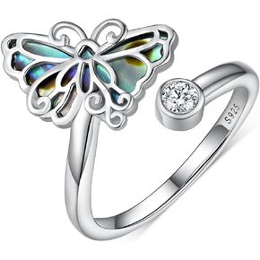 925 Sterling Silver Created Abalone Shell Dragonfly/Butterfly Adjustable Rings,Dainty Cubic Zirconia Animal Statement Rings Gifts for Women Girlfriend Teen Girls