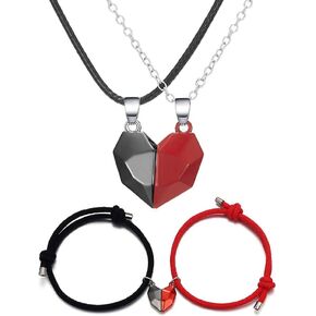 liveliwithmin 4pcs Mutual Attraction Wishing Stone Necklace Bracelet for Couple Valentine's Day Gift Jewelry Macthing Heart Pendant Bracelet Pinky Promise Jewelry for Long Distance Relationships