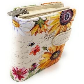 Shag Wear Sunflower Small Floral Wallet for Women and Teen Girls Vegan Faux Leather 4.5" Beige