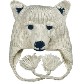 Arts of Ecuador Adult Size Polar Bear Hat, 20 Inch in Circumference and Stretch to 23 Inch, Wool with Acrylic Lining
