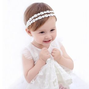 Baby Girl lace Headbands Super Elastic Cotton Toddler Hair Band, Newborn Infant Toddler Soft Stretchy Hair Band for Baby Shower Baptism Wedding Party Hair Accessory