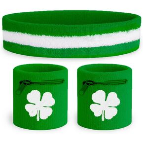 Tipsy Elves Zippered Sweatband Sets with Headband and Wrist Bands with Hidden Pockets for Holidays, Parties, and Festivals
