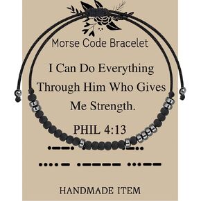 LQRI Bible Verse Morse Code Bracelet Philippians 4:13 Bracelet Holy Bible Gift I Can Do All Things Religious Gift