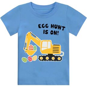 Toddler Boy Girl Easter Shirt Short Sleeve Bunny Outfits Kids Digger Eggs Hunt T-Shirt Cotton Tee Top 2-7 Years