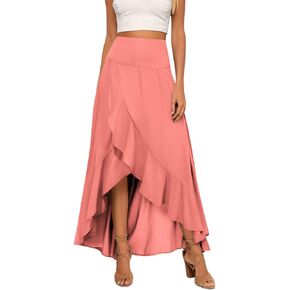 BZB Maxi Skirts for Women Trendy High Waisted Long Length Skirts High Low Draped Skirt S-2XL