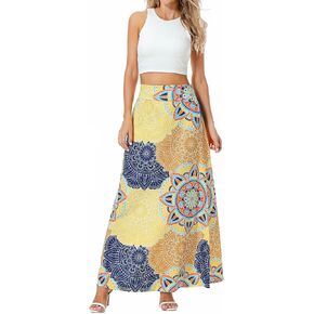 Rainlover Women's Casual High Waisted Boho Long Maxi Skirts