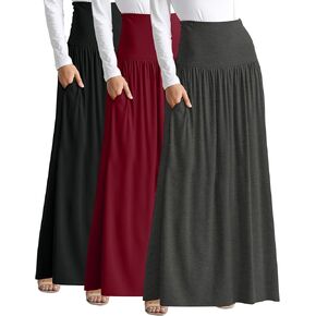 3 PK تنانير طويلة للنساء الكاحل طول تنورة تنورة طويلة غير رسمية عالية الخصر تنورة ماكسي Reg و حجم كبير تنورة تنورة طويلة in Kuwait