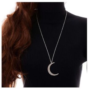 Iaceble Boho Silver Long Necklace Chain Crescent Pendant Necklace Vintage Half Moon Chain Necklace Minimalist Moon Necklace Jewelry for Women and Girls