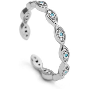 Jukoclut CZ Blue Evil Eye Gold Plated Open Adjustable Stacking Rings for Women