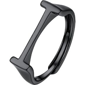 PROSILVER 925 Sterling Silver Trendy Initial Ring for Women, Minimalist A-Z Ring Personalized Name Jewelry Silver/Gold/Black Tone, Adjustable, Come Gift Box