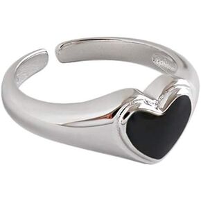 Eternity Love Sterling Silver Open Stacking Rings for Women Girls Fashion Black Heart Adjustable Statement Wedding Engagement Ring Finger Band Jewelry Gifts BFF