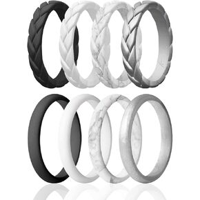 ROQ Silicone Rubber Wedding Ring for Women, Thin Stackable Rubber Silicone Wedding Band, Bridal Jewelry Set, Anniversary Rings, Promise Ring, Horizontal Lines & Point Pave Edge, 2.5mm Wide 2mm Thick, Multicolors