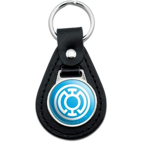 GRAPHICS & MORE Black Leather Green Lantern Blackest Night Blue Lantern Logo Keychain