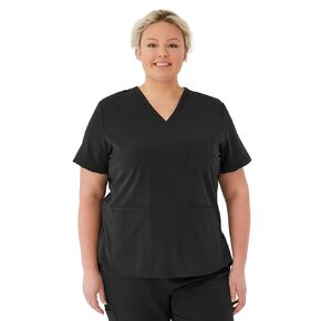 ave. Women's Lex Three Pocket V-Neck Tunic Scrub Top in Black, XX-Large