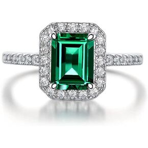 michooyel S925 1.8ct Lab-created Emerald Ring Halo Diamond Bands Engagement Ring Wedding Ring Sterling Silver Cubic Zirconia Fine Jewelry For Women