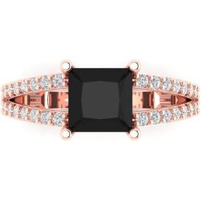 2.42 ct Princess Cut Solitaire accent split shank Natural Black Onyx Engagement Promise Anniversary Bridal Ring 14k Rose Gold