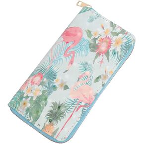 RIAH FASHION Cute Animal Print Zip Around Long Wallet - Fun Pattern Zipper Clutch Purse Card & Phone Slots Rainbow/Unicorn/Llama/Alpaca (Flamingo - Pink)