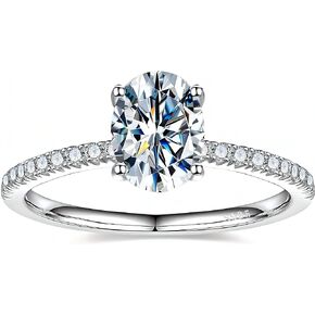 3ct Oval Moissanite Engagement Ring Hidden Halo Side Stones/ 18K White Gold Vermeil/Lab Created Diamond/D Color VVS1 Clarity/GRA Certified & Engraved/Hypoallergenic/Gift Set