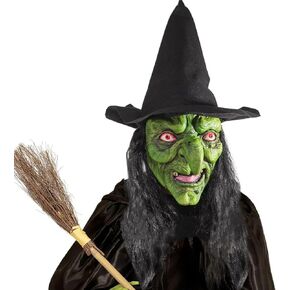Old Witch Mask Halloween Evil Witches Cosplay Costume with Hat and Wig Adult Women Horror Scary Masks Dress Up Christmas Masquerade Party Props