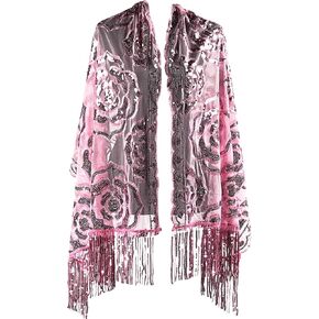 Vintage Floral Roses Decor Sequin Scarf Sparkle Shawl for Evening Dresses Party Shawl Event Scarf