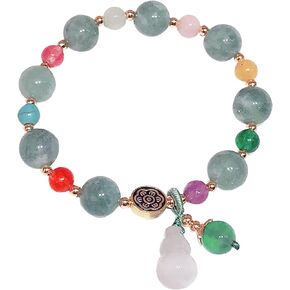 ASGIFT Cute Green Jade Bracelet for Women Natural Quartz 7 Chakra Crystal Beaded Bracelet Elastic Lucky Feng Shui Bracelet for Girls
