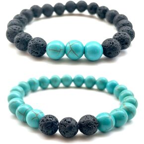GIONO 2PCS Lava Stone Turquoise Reiki Bracelet Howlite Essential Oil Diffuser Relationship Beads Elastic Yoga Balance Bangle