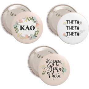 Kappa Alpha Theta Buttons Pin Sorority Pink Floral 3 Pieces of Variety Back Badge 2.25-inch theta