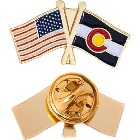 Colorado State Lapel Pin Enamel with United States USA Souvenir Hat Men Women Patriotic (Double Flag Pin)