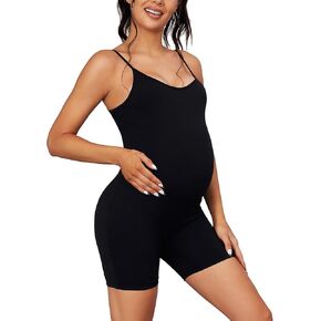 GINKANA Maternity Rompers Bodysuits One Piece Yoga Jumpsuits Sleeveless Active Pregnancy Unitard Romper Biker Shorts