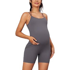 GINKANA Maternity Rompers Bodysuits One Piece Yoga Jumpsuits Sleeveless Active Pregnancy Unitard Romper Biker Shorts