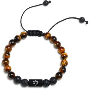 Hisatan Unisex Arabic Islamic Symbol Jewelry Muslim Allah Bracelet,Tiger Eye Lava Rock Stone Yoga Adjustable Macrame Bracelet