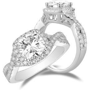 DovEggs Moissanite Engagement Rings for Women 2ct Center 7.5x7.5mm GHI Color Cushion Cut Near Colorless Moissanite Halo Split Shank Wedding Ring 14k Gold QUALITY Sterling Silver