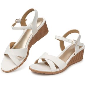 SHIBEVER Womens Sandals Wedge Low: Buckle Ankle Strap Wedge Sandal - Dressy Sandals Women - Comfortable Summer