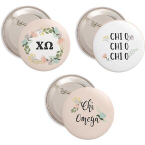 Chi Omega Buttons Pin Sorority Pink Floral 3 Pieces of Variety Buttons Pin Back Badge 2.25-inch chi o