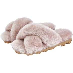 CLPP'LI Womens Cross Band Fluffy Fuzzette Slippers