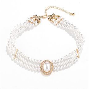Multilayer Simulated Pearl Choker Necklace for Women 1920s Rhinestone Crystal Chunky Short Choker Necklace Chain Prom Party Dating Bridal Wedding Jewelry for Girls