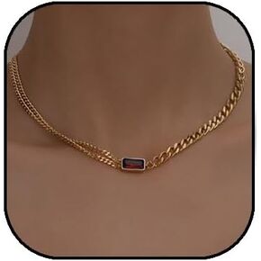FUTIMELY Boho Emerald Pendant Necklace Square Green Crystal Necklace Layered Emerald Rhinestones Choker Necklace Gold Chain Charm Jewelry for Women Girls