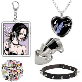 XHBTS Nana Anime Ring Necklace Keychian PU Choker and Stickers Cosplay Knuckle Rings Gothic Finger Bone Ring Punk Jewelry Accessories Props