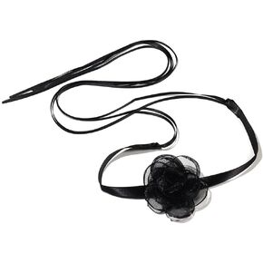 Black Choker Necklace Camellia Flower Lace-up Necklace For Women Girls Lace Velvet Collar Choker Colorful Bride Wedding Party Summer Necklaces Long Ribbon Vintage Big Flower Mother's Day Costume Jewelry Accessories