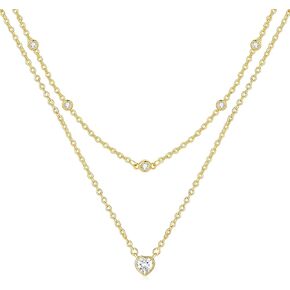 Diamond Necklaces for Women, Gold Layered Pendant Necklaces Set Silver Trendy Snake Chain Cross Necklace Dainty Jewelry for Teen Girls